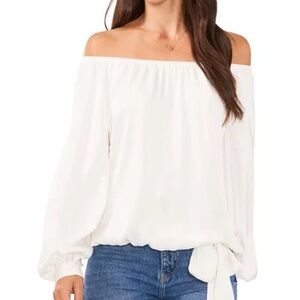 Vince Camuto Off Shoulder White Blouse Top Women's XL Balloon Sleeves Boho NWT